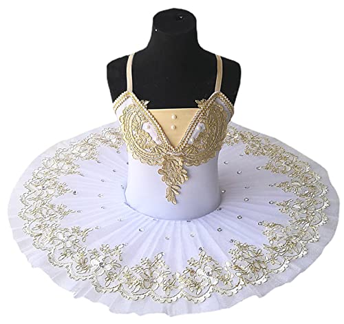 ZX Girl\'s Camisole Skirted Leotard Ballet Sparkle Lace Swan Lake Tutu Ballerina Costumes Competition Dress, 001 White, 8-9 Years - Thumbnail 6