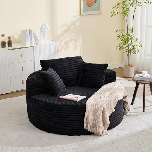 GAOMON Round Chaise Lounge Chair Indoor Oversized 55 × 55 Inch Modern No Assembly Corduroy Boneless Cloud Couch Single Sofa with 4 Pillows Deep Seat