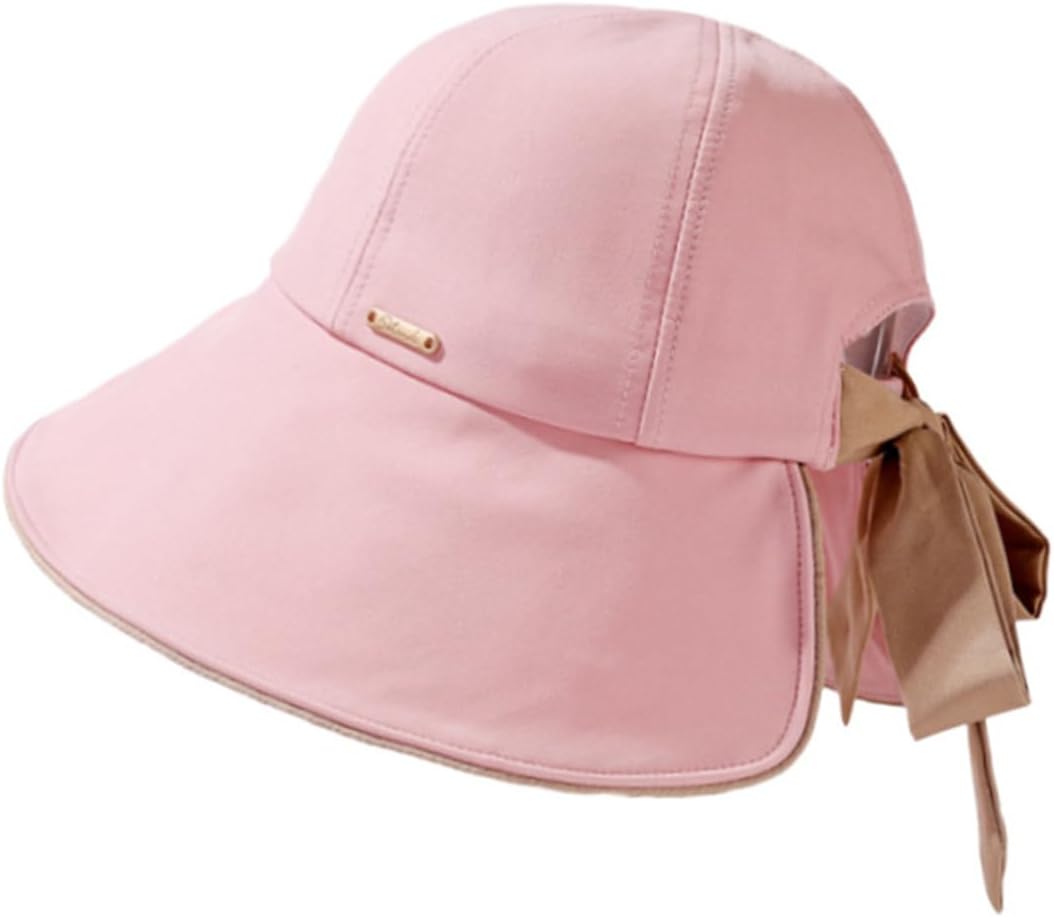Summer Wide Brim Sun Hat for Women Breathable Foldable Bucket Cap Cute Bow Outdoor Travel Beach Hat UV Protection