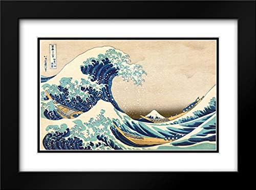 The Great Wave off Kanagawa 40x28 Black Modern Frame and Double Matted Art Print by Hokusai, Katsushika