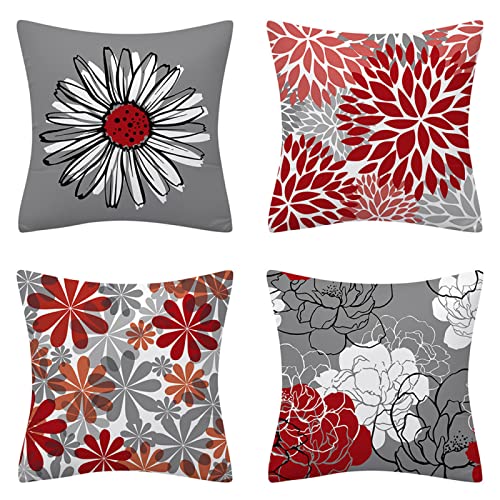 Taie d'oreiller 50x50cm lin d'exception, housse moderne gris rouge - 2