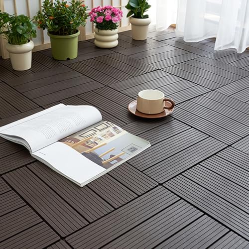 XINXINHU ウッドデッキ パネル 仕上げ ジョイント タイル 30×30×2cm 防腐 防水 滑り止め 連結 ジョイント式 縁台 屋外屋内適用 ベランダ 庭 DIY用品 ウッドタイル 工具不要 簡単設置 11枚セッ(ブラウン)