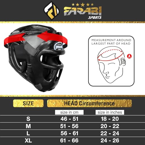 Farabi Sports Boxing Headgear Grill Head Guard MMA Training Kickboxing Sparring Gear Removable Front Bar Gril (Black, Medium) - Thumbnail 2