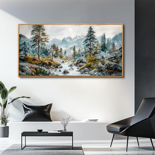 ERQINHUA Large Canvas Home Wall Decoration For Bedroom Wall Art For Living Room Office Mural Forest Tree Paintings Rivulet View landscape Wall Pictures Artwork Ready To Hang Wood Framed 24x48 In