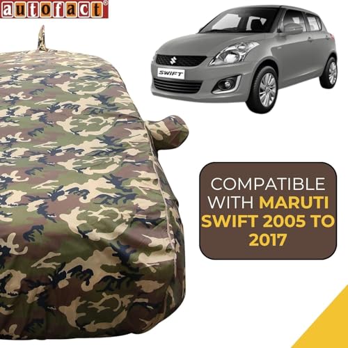 Image of Swift Waterproof Car Cover with Mirror & Antenna Pockets, Jungle Print Army Design, 4x4 American Matty,Triple Stitched, Compatible with Maruti Swift Car Cover (2005 to 2017), Car Accessories.