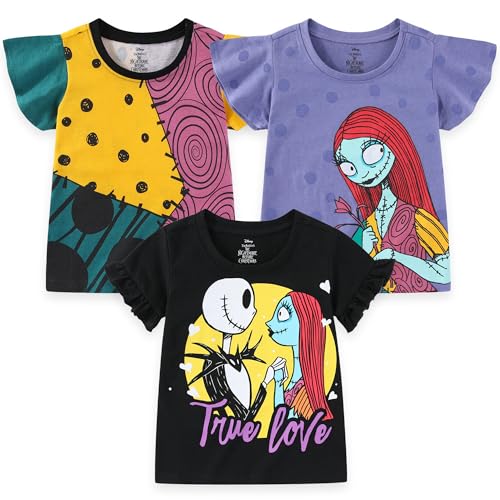 Disney Nightmare Before Christmas Girls 3 Pack Short Sleeve T-Shirt for Toddler to Big Kids