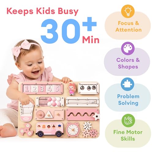 Image of KALOTOYS Large Montessori Busy Board for Baby & Toddlers 1-3 - 17-Inch Wooden Sensory Activity Board - Fine Motor Skills & Early Learning Educational Toy for 1 2 3 Year Old, Travel Friendly & Safe