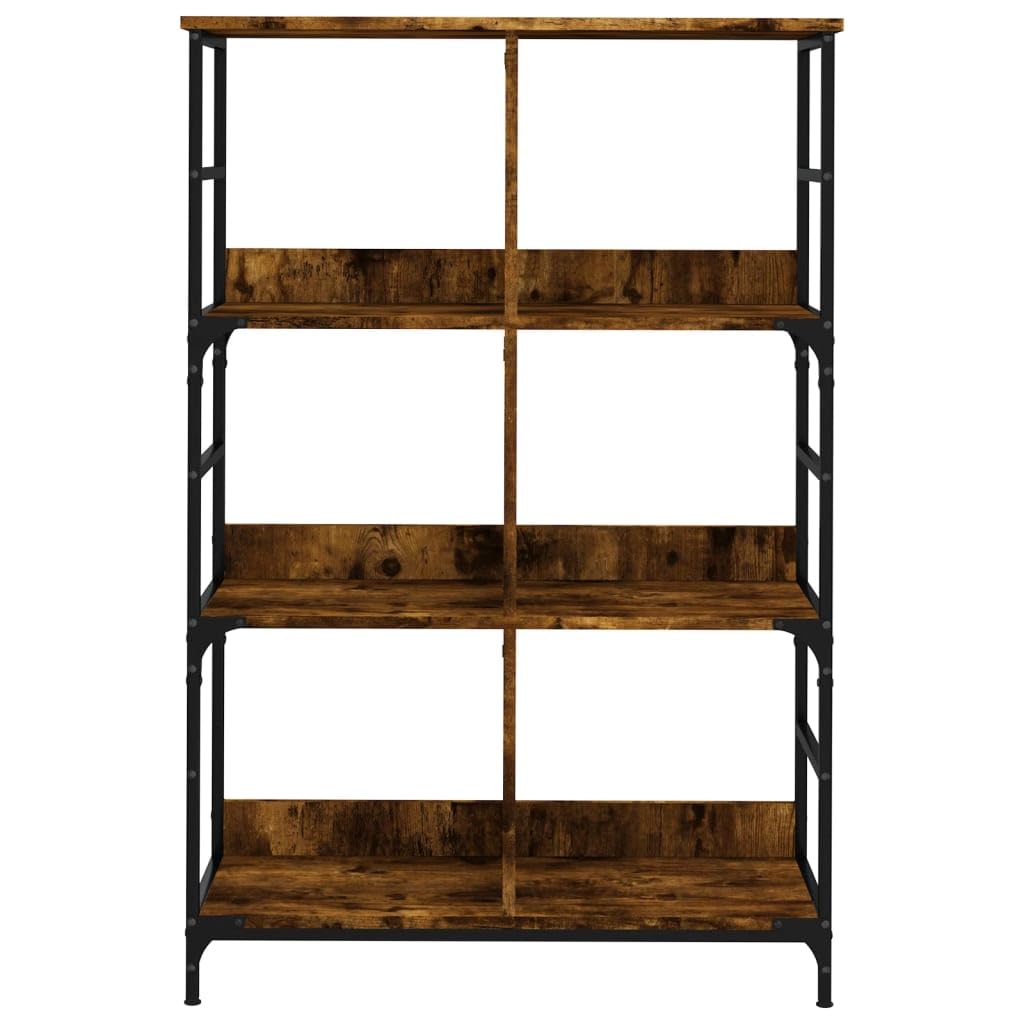 Libreria in rovere affumicato, 78,5 x 33 x 117,5 cm, con 6 scomparti, in legno e acciaio, per soggiorno, ufficio, cameretta dei bambini, divisorio e stoccaggio