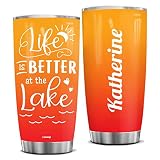 wowcugi Life Is Better At The Lake Tumbler Personalized Cups With Lid Stainless Steel Insulated Tumblers Coffee Travel Mug 20oz 30oz Lake Beach Gifts For Women Men Boaters Summer Vacation