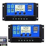 2PCS Solar Charge Controller, 12V/24V/30A Solar Panel Controller with Adjustable LCD Display PWM Auto Parameter Dual USB Port Timer Setting, Intelligent Power-Off, Environmentally Friendly