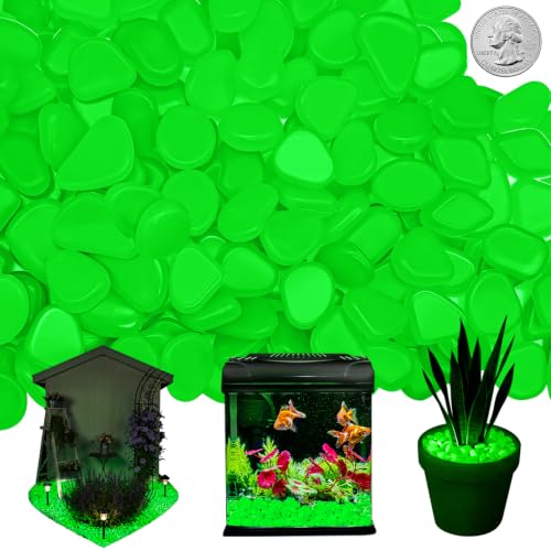 Image of NAMTSO Green Glow in the Dark Rocks Outdoor Garden Decor, 200 pcs, 0.95 lbs | Large 0.6 inch-1.1 inch /pc, Resin Glowing Pebbles, Luminous Stones for Landscaping, Patio, Backyard, Lawn, Aquarium & Fish Tank Decor