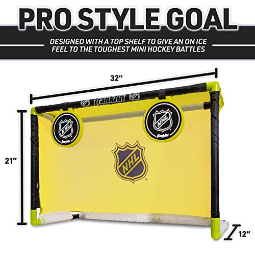 Franklin Sports Mini Hockey Goal Set - Indoor Knee Hockey Goal + (2) Shinny Hockey Sticks - (2) Mini Foam Hockey Balls + Pop Out Shooting Targets - All Star #TOP1
