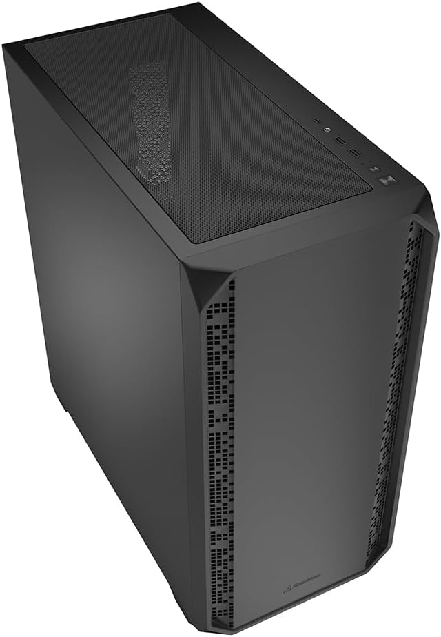 Бурчтуу жагы view of the Sharkoon AK2 Black ATX PC case.