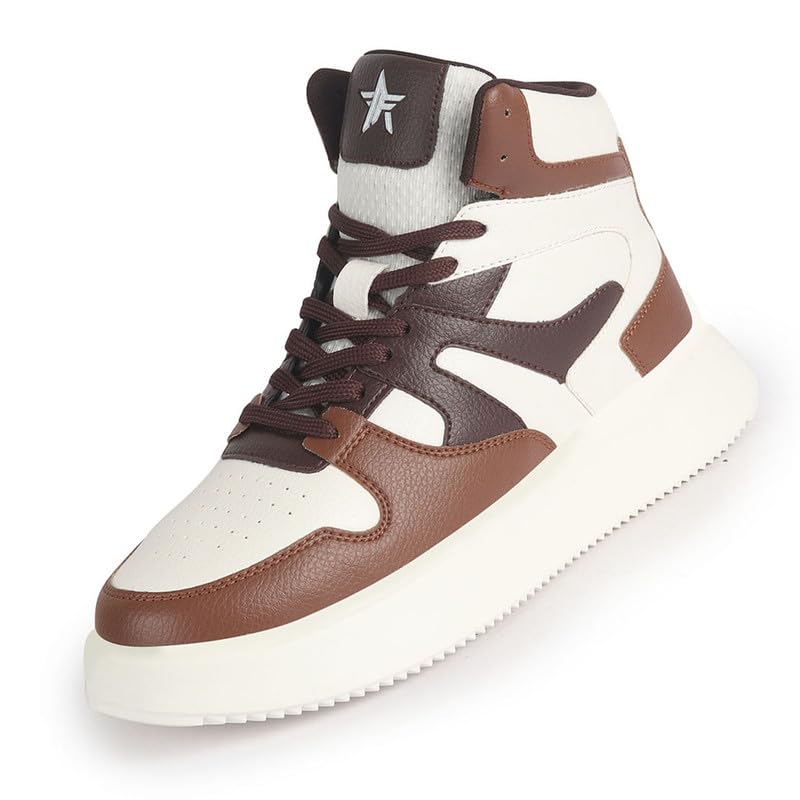 Image of FAUSTO Men High Top Colorblocked Ankle Lace Up Sneakers | Lightweight Casual Shoes with Memory Cushion Insole | Anti Skid Comfort Grip Sole