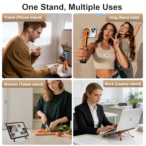 Image of 3-in-1 Portable Laptop Stand with Magnetic Phone Holder, Orange