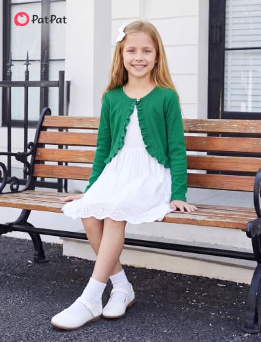 Image of PATPAT Girls Cardigan Bolero Size 4-12 Years Kids Knit Long Sleeve Ruffle Open Front Button Cover Up Cropped Tops for Girls