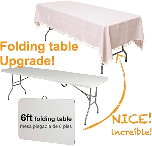 Miniatura 7 de Urby Manteles de mesa de lino sintético marrón crema para mesas rectangulares de 6 a 8 pies con capacidad para 6 a 8 personas. Manteles de mesa de