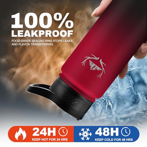 Image of NATURE PIONEOR 24 oz Insulated Water Bottle with Carrier Bag & 3 Lids