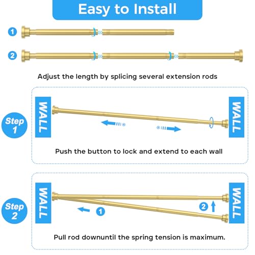Image of Shower Curtain Rod 31-76 inch Gold Spring Tension Curtain Rod No Drill