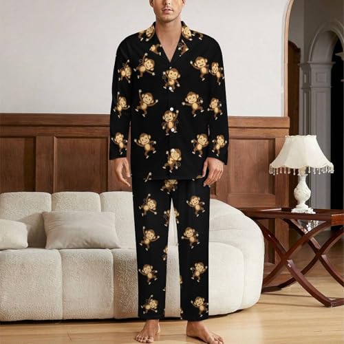 Mens Pajamas Set V Neck Long Sleeve Sleepwear Button Down Pjs Set Loungewear Nightwear2