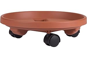 Bloem Round Planter Caddy with Wheels: 16" Capacity - Terra Cotta