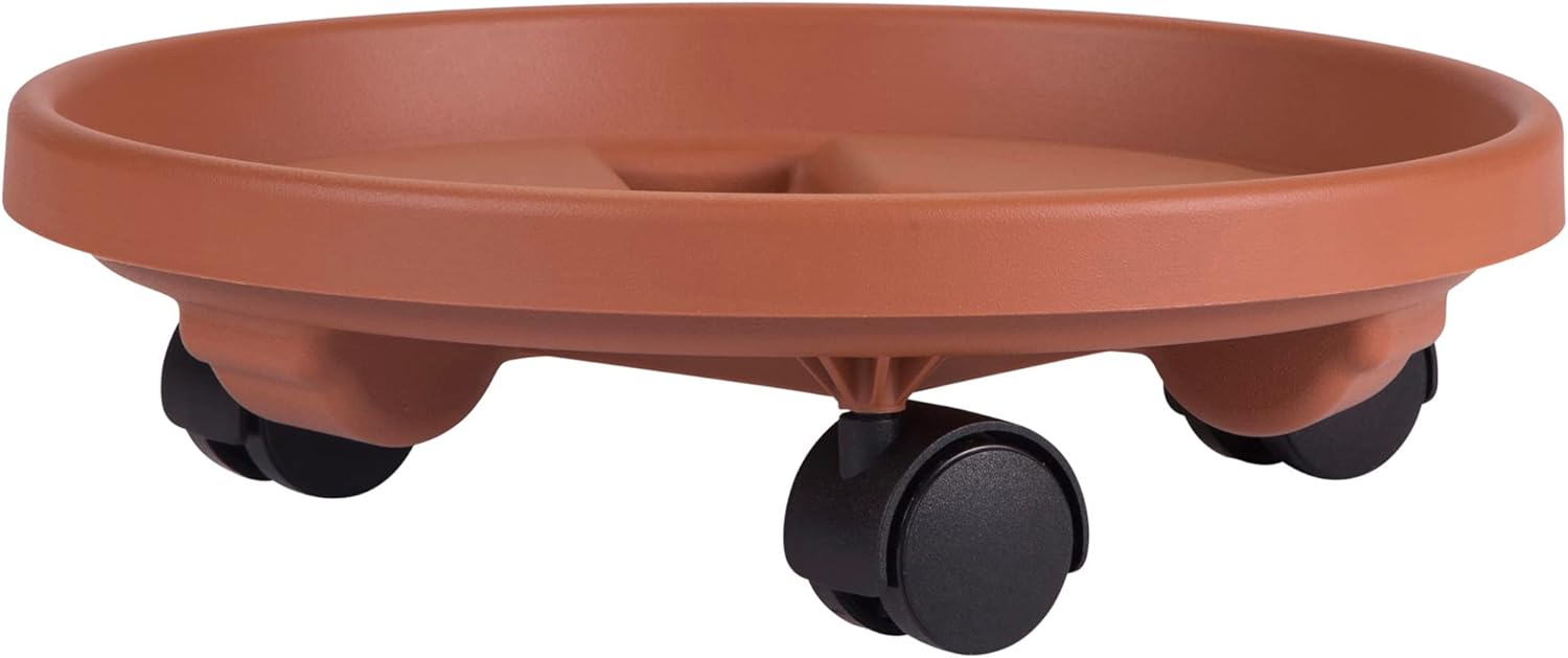 Bloem Round Planter Caddy with Wheels: 16 - Terra Cotta - Durable Plastic Dolly, 360 Degree Wheel Movement, for Indoor and Outdoor Use, Gardening, 125 lb Capacity