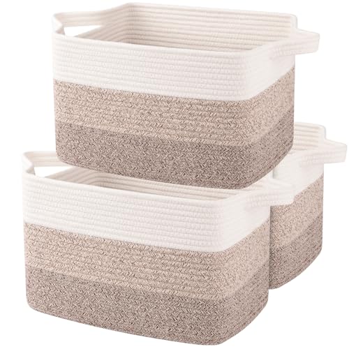OIAHOMY Storage Basket, Woven Baskets for Storage, Cotton Rope Basket for toys,Towel Baskets for Bathroom – Pack of 3, Gradient Yellow