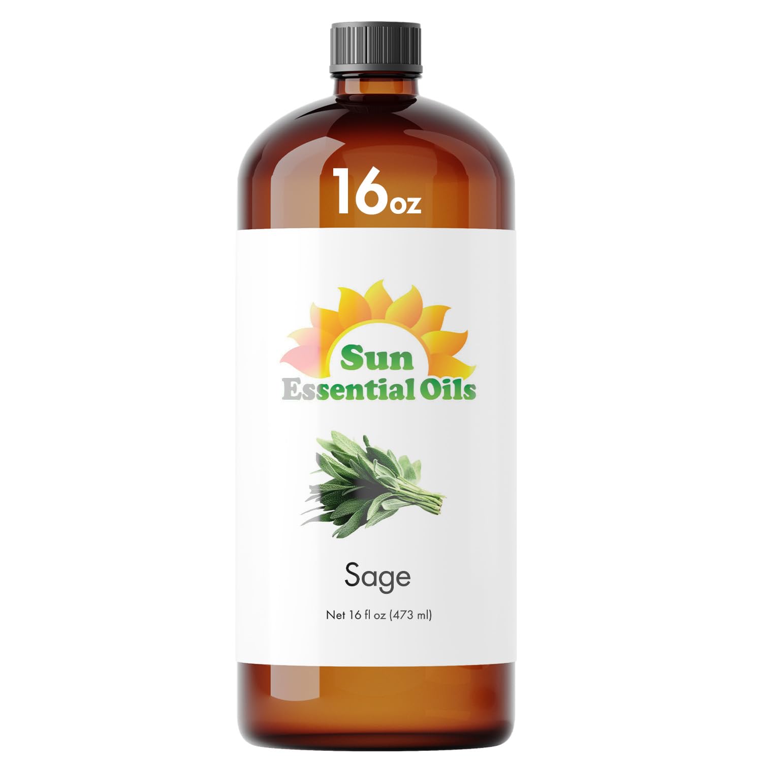 Sun Essential Oils – Sage Essential Oil 16 oz for Diffuser, Skin, Aromatherapy Massage, Humidifier, Herbaceous Scent for Candle, Lotion & Soap Making, Room Fragrance