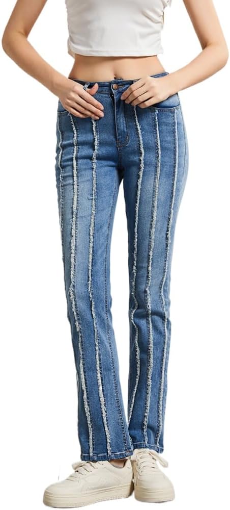 Womens Jeans Slim Waist Elastic European and American Trousers Large Size Womens bristled