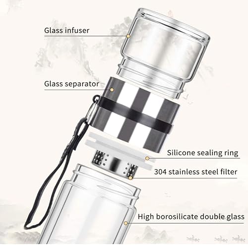 Miniatura 6 de RUIBOLU Botella infusora de té de vidrio de doble pared de 15 onzas, botella de agua, separación de té y agua, taza con infusor de té, botella de té