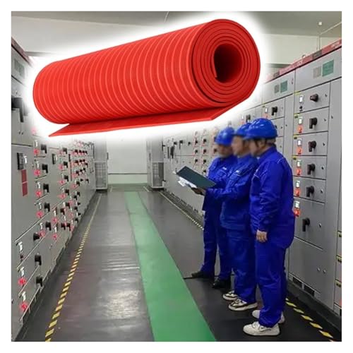 MZZKFC 3 6 10 15 20 FT Insulated Rubber Mat, Customisable Anti-electrocution Insulated Electrician Mats Waterproof & Non-Slip, Power Plants/Workshop Rubber Floor Mats(Red,12'X 1/3
