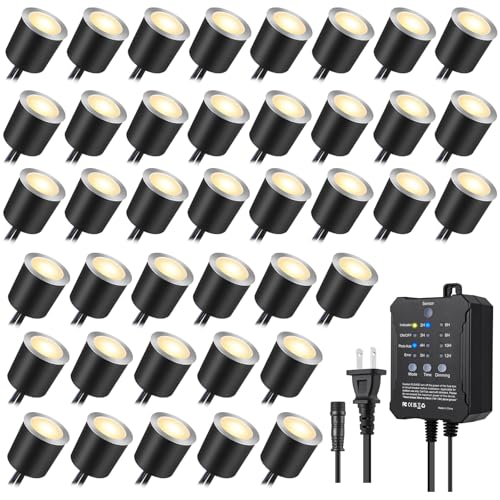 Image of SMY Lighting Dimmable LED Deck Lights with Timer and Photocell Sensor and Protecting Shell φ32mm,40Pack Outdoor LED Smart Deck Lighting IP68 Waterproof for Garden,Yard Stair, Patio, Floor Decoration