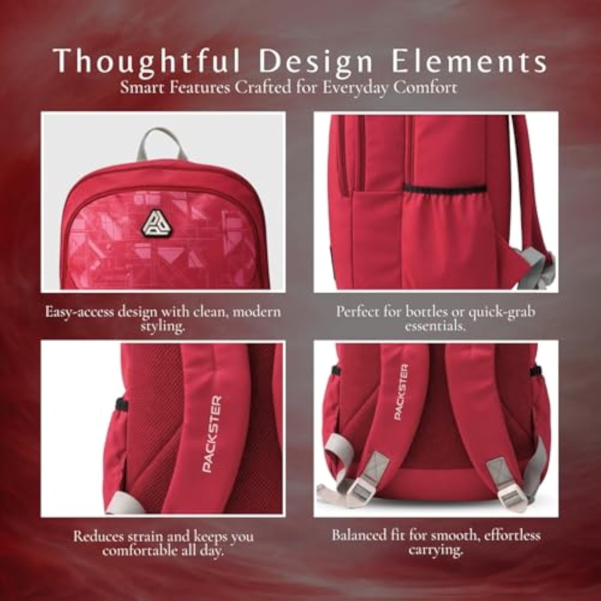36L Adventure Travel Backpack for Men & Women, Lightweight Red