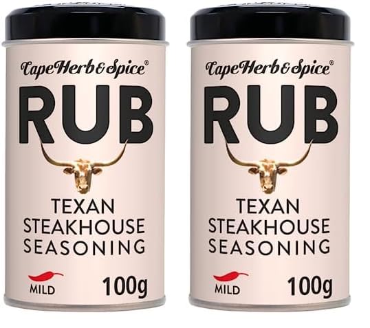 Cape Herb & Spice Rub Texan Steakhouse Seasoning Condiment, Chilli Rating Mild, 100 g Tin (Pack of 2)