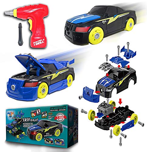 NOYTOY Take Apart Racing Car ,Build Your Own Toy Car ,Constructions Set with Electrical Drill Tool Kit, Engine Sounds and Lights ,Put Together STEM Toys for Boys and Girls 3 4 5 6 7 Year Old