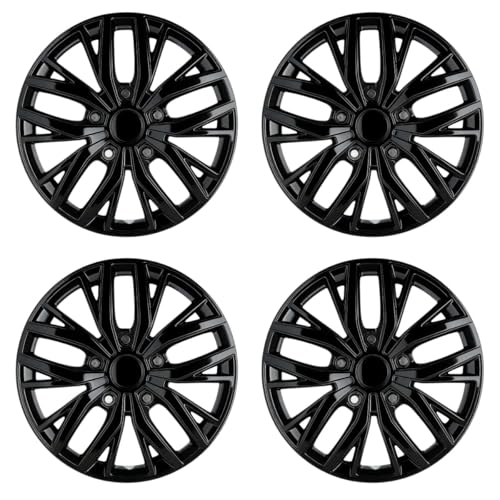 17 Inch Silver Hubcaps with Adjustable Steel Retention Rings Premium ABS Universal Fit Set of 4 Wheel Covers (Glossy Black)