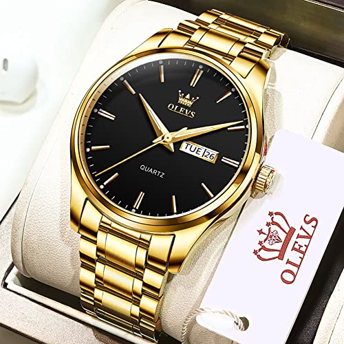 OLEVS Watch for Men Stainless Steel Business Dress Analog Quartz Men Watch Large Face Day Waterproof Luminous Classic Wrist Watch