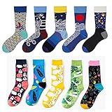 QMMD Calcetines Estampados Hombre, Calcetines por Media Pierna de Algodón Mujer, Patterned Socks, Calcetines Estampados Unisex Regalos,G‐10 Pair