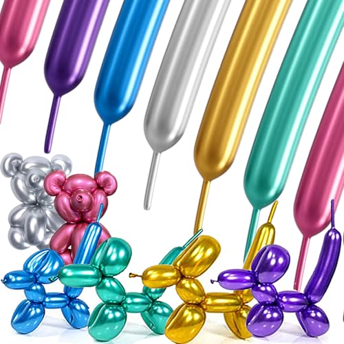 SULALABOO 100 Stück Modellierballons Luftballons Lang Tiere Formen Bunt Ballons Metallic Latex für Geburtstag Jubiläum Party Hochzeit Dekoration