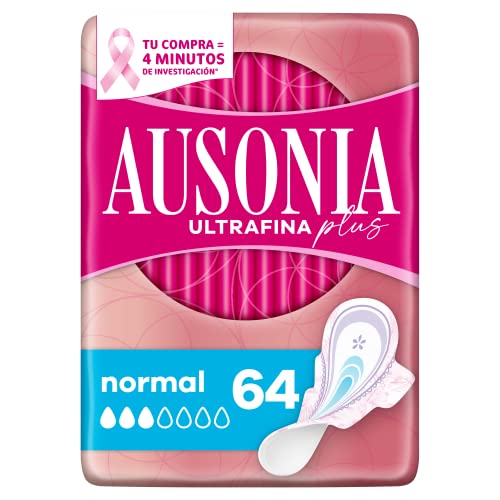 Ausonia Ultrafina Plus Compresas con Alas, Normal, 64 unidades, Protección Todo en Uno