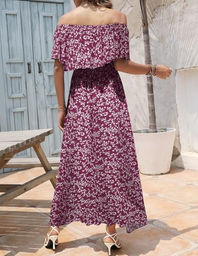 Image of Bluetime Womens Maxi Dress Off Shoulder Floral Print Boho Beach Long Summer Dresses