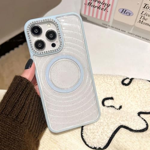 Coque magnétique transparente de prestige à paillettes pour iPhone 14 Pro bleu ciel