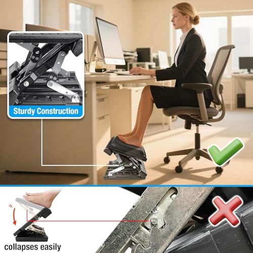 SurmountWay Reposapiés de gran panel para escritorio ajustable sin niveles, reposapiés con masaje ergonómico, altura de ángulo ajustable para oficina o hogar (negro) - imagen 6