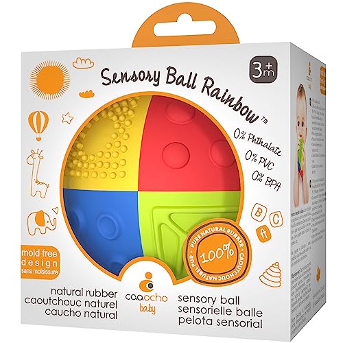 caaocho Pure Natural Rubber Sensory Ball Rainbow 3″ – Sealed Hole, BPA Free Baby Ball Toy, for Sensory Play, for Sensory Development, Hole Free Baby Toy, Perfect Bouncer, Without Hole