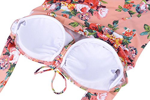 Women's Retro Floral Halter Vintage Ruched Fold Swimsuit Swimwear ,Pink,US L/Asian 3XL