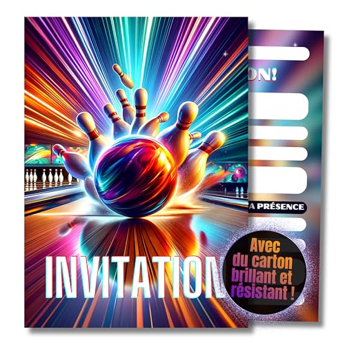 HIDEBLOOM I Cartes d'invitation Anniversaire Bowling Enfant Garçon I 12 Pièces I DIN A6 (10,5 cm x 14,8 cm) I Invitation Anniversaire Bowling I Garçons Filles I Carte d'invitation I Fête Enfants