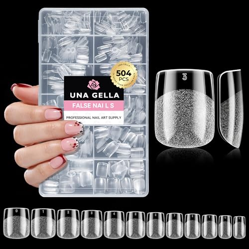 Image of UNA GELLA Extra Short Nail Tips: 504pcs Square Fake Nails Pre-shape XS Short Square Press on Nails Gel Tips Full Cover Acrylic Nails False Nails for DIY Salon 12 Sizes