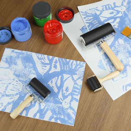 image for QWORK 4 Pack Rubber Brayer Rollers with Scraper - Includes 1.4