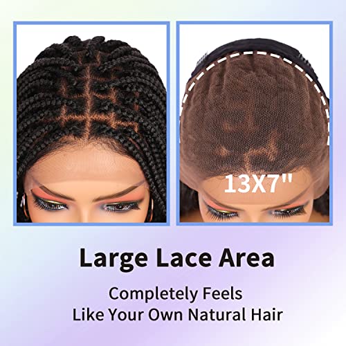 Kalyss 30 Inches 13X7 Lace Front Knotless Box Braided Wigs For Black Women Lace Frontal Box Braided Wig With Baby Hair Synthetic Black Lightweight Twist Box Braid Wig #TOP3