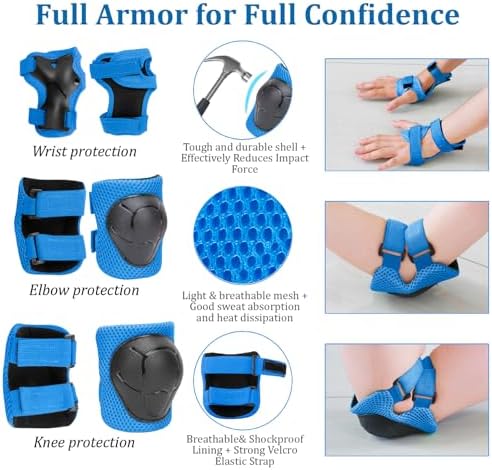 KAMUGO Kids Bike Helmet, Toddler Helmet for Ages 2-8 Boys Girls with Sports Protective Gear Set Knee Elbow Wrist Pads for Skateboard Cycling Scooter Rollerblading (Blue) — view 2